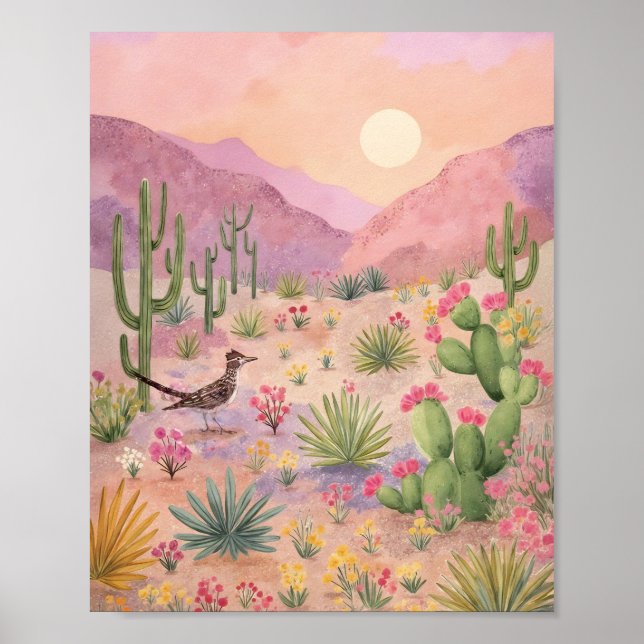Desert Sunrise Painted Landscape Art Print (Front)