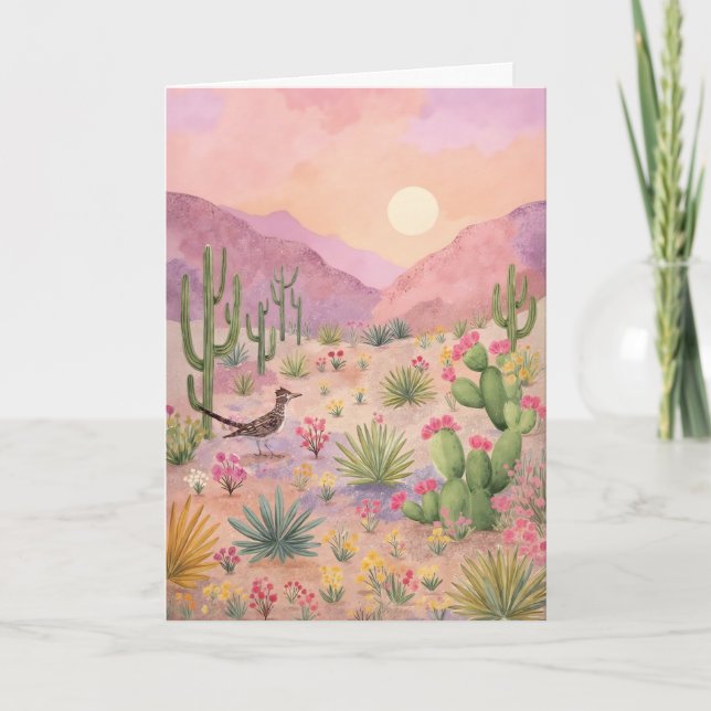 Desert Sunrise Painted Landscape Greeting Card (Front)