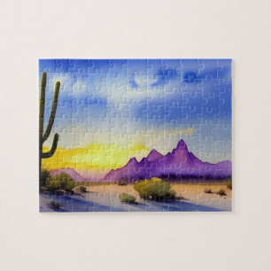 Desert Sunrise Scenic Watercolor Jigsaw Puzzle