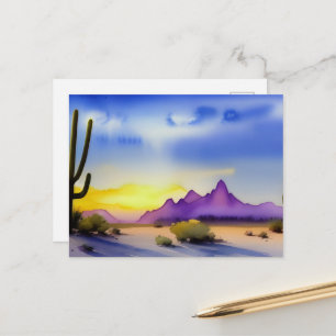 Desert Sunrise Scenic Watercolor  Postcard