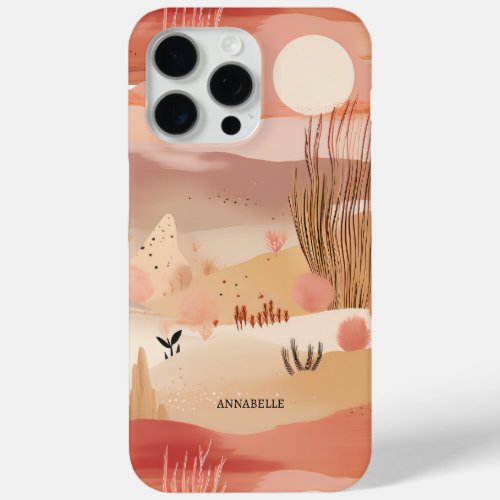 Desert Sunset Abstract Floral Personalized Name iPhone 15 Pro Max Case