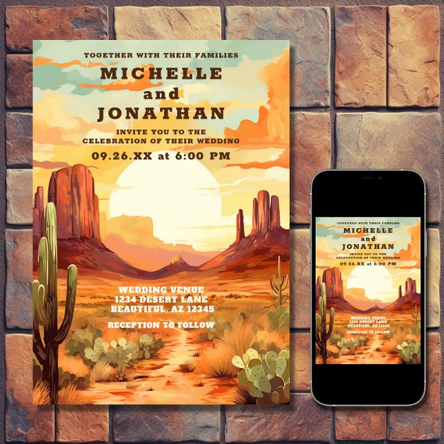 Desert Sunset and Cactus Southwestern Wedding Invitation (Printed and Digital - Desert Sunset and Cactus Southwestern Wedding Invitation)