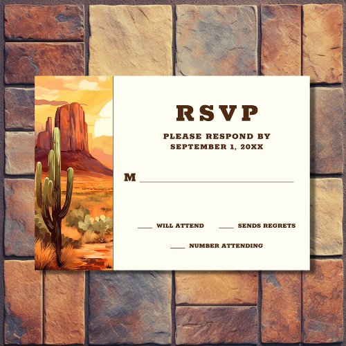 Desert Sunset and Cactus Southwestern Wedding RSVP Card