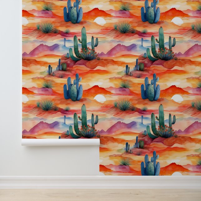 Desert Sunset Cactus Mountains Wallpaper (Application)