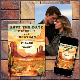 Desert Sunset, Cactus Southwestern Photo Wedding Save The Date