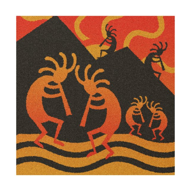 Desert Sunset Dancing Kokopelli Southwestern Wood Wall Art (Front)