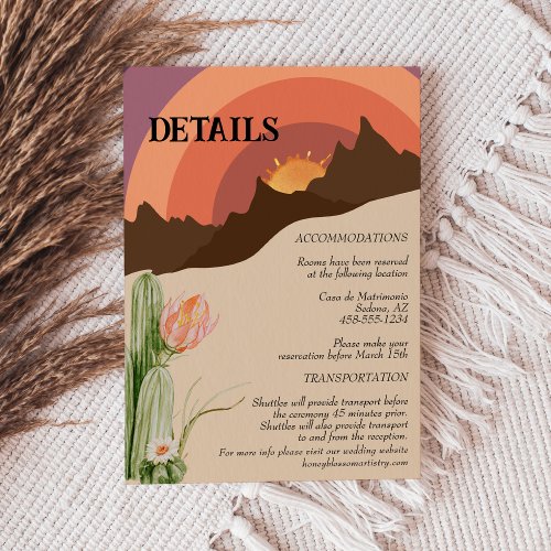 Desert Sunset Destination Wedding Details Enclosure Card