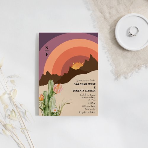 Desert Sunset Destination Wedding Monogram Invitation