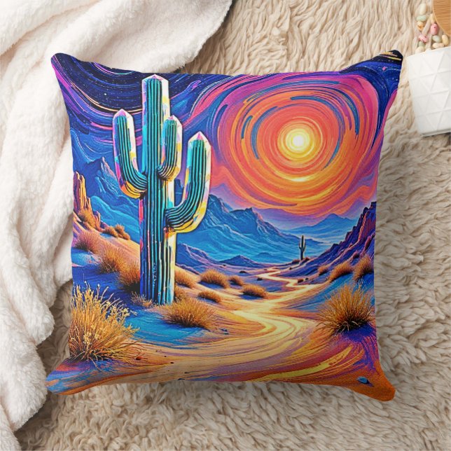 Desert Sunset Glow Throw Pillow (Blanket)