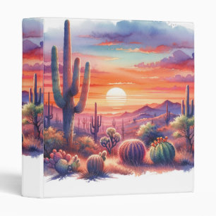 Desert Sunset Glow Watercolor Southwestern 3 Ring Binder