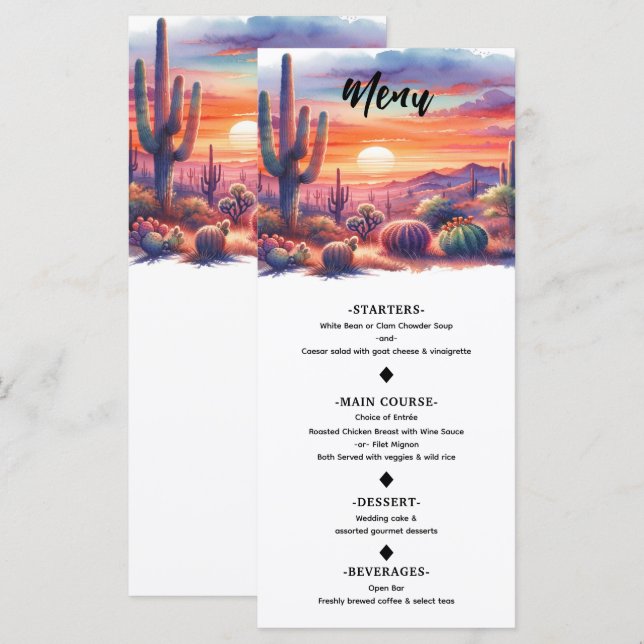 Desert Sunset Glow Watercolor Southwestern Menu (Front/Back)