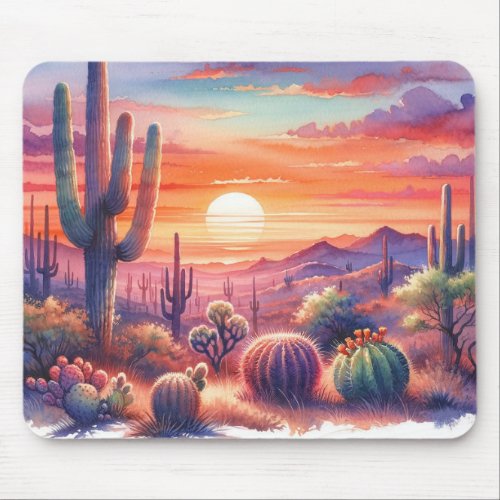 Desert Sunset Glow Watercolor Southwestern  Mouse Pad