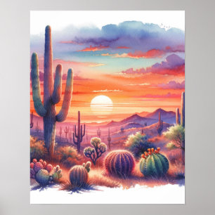 Desert Sunset Glow Watercolor Southwestern Poster