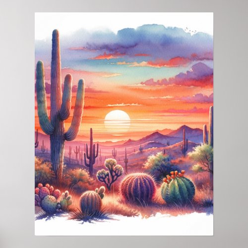 Desert Sunset Glow Watercolor Southwestern  Poster