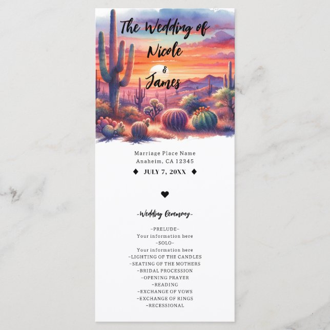 Desert Sunset Glow Watercolor Southwestern Program (Front)