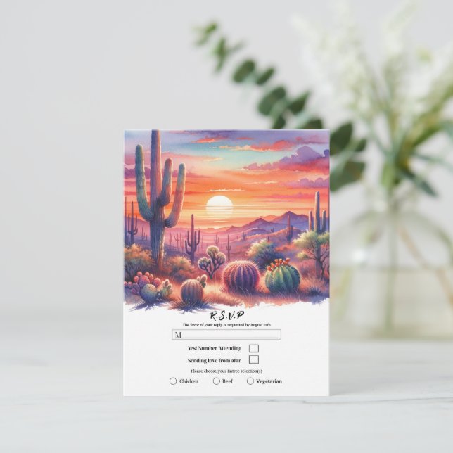 Desert Sunset Glow Watercolor Southwestern RSVP Invitation (Standing Front)