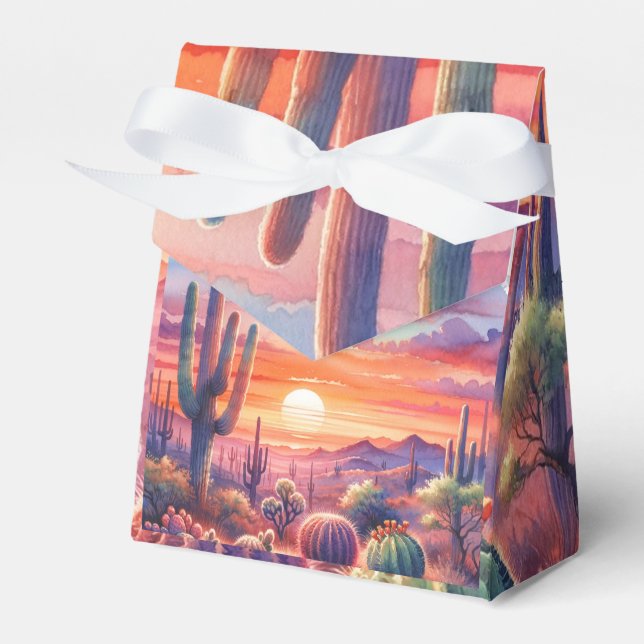 Desert Sunset Glow Watercolor Southwestern Wedding Favor Boxes (Front Side)