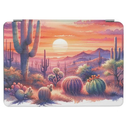 Desert Sunset Glow Watercolor Southwestern Wedding iPad Air Cover