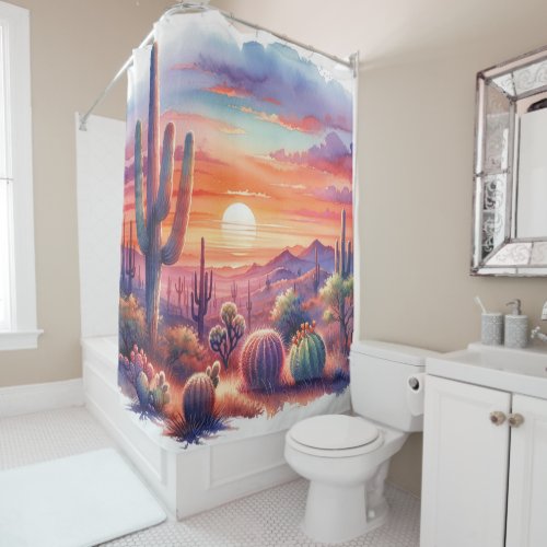 Desert Sunset Glow Watercolor Southwestern Wedding Shower Curtain