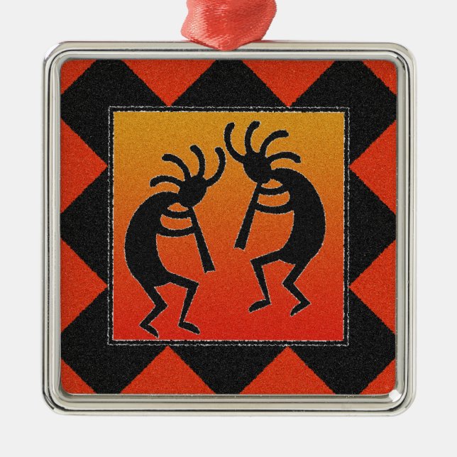 Desert Sunset Kokopelli Southwest Christmas Tree Metal Ornament (Front)