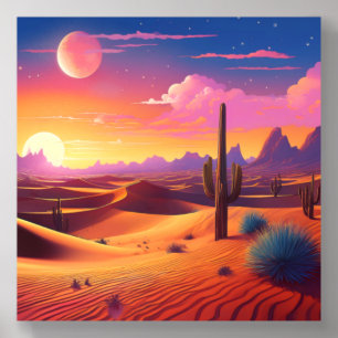 Desert Sunset – Mystical Cactus Landscape Artwork Acrylic Photo Tile