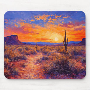 Desert Sunset Oil Painting Mouse Pad