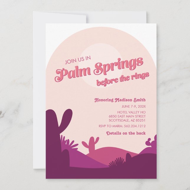 Desert Sunset Palm Springs Bachelorette Itinerary Invitation (Front)