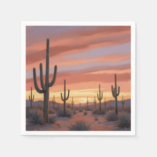 Desert Sunset Saguaro Cactus Landscape Napkins