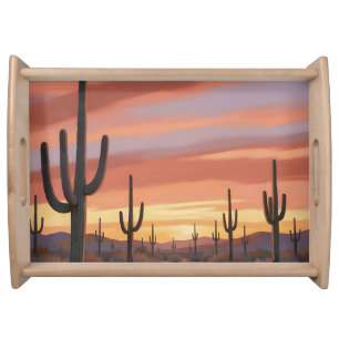 Desert Sunset Saguaro Cactus Landscape Serving Tray
