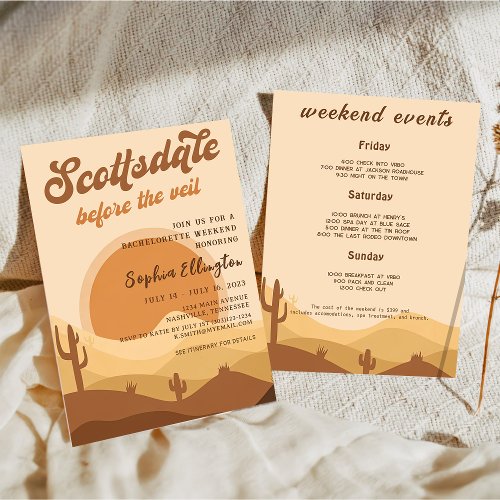 Desert Sunset Scottsdale Bachelorette Itinerary In Invitation