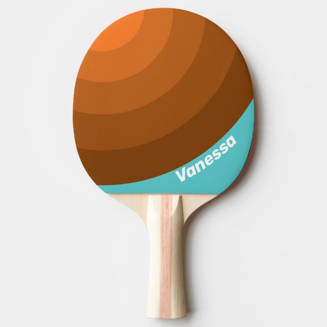 Desert Teal Circle Stripe with Name Ping Pong Paddle (Front)