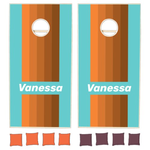 Desert Teal Pin Striped with Name Cornhole Set