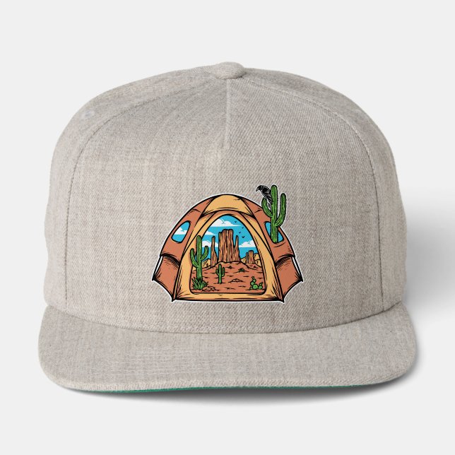 Desert Tent Camping Cactus Wildllfe Snap Back Hat (Front)