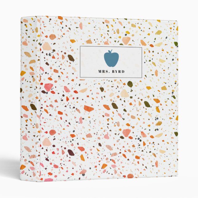 Desert Terrazzo Pattern Apple Teacher 3 Ring Binder (Front/Spine)