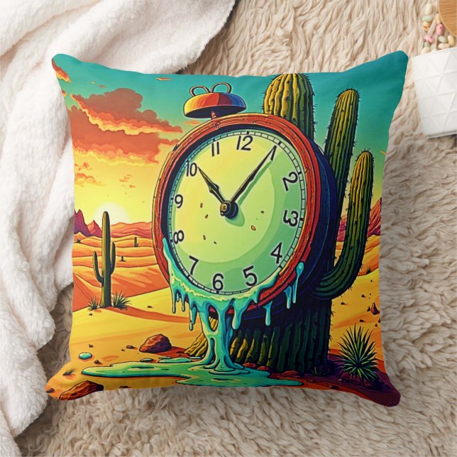 Desert Time Melts Away Clock Throw Pillow (Blanket)