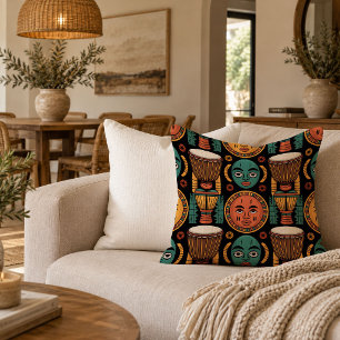 Desert Toned African Masks Decorative Throw Pillow