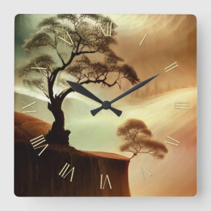 Desert trees landscape square wall clock
