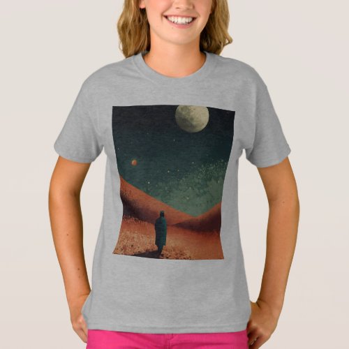 Desert Under Full Moon Sci_Fi Tee _ T_Shirt