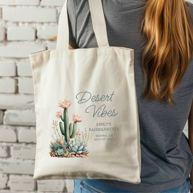 Desert Vibes Bachelorette Party Blooming Cactus Tote Bag (Creator Uploaded)
