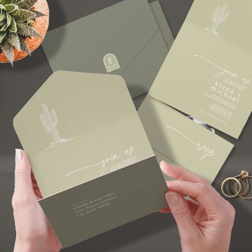 Desert Vibes Wedding Cactus Motif ID1019 All In One Invitation