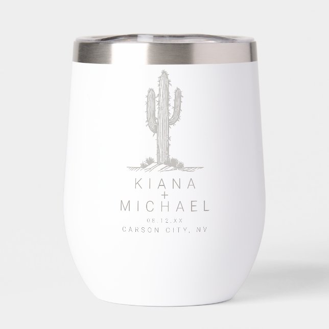 Desert Vibes Wedding Cactus Motif ID1019 Thermal Wine Tumbler (Back)