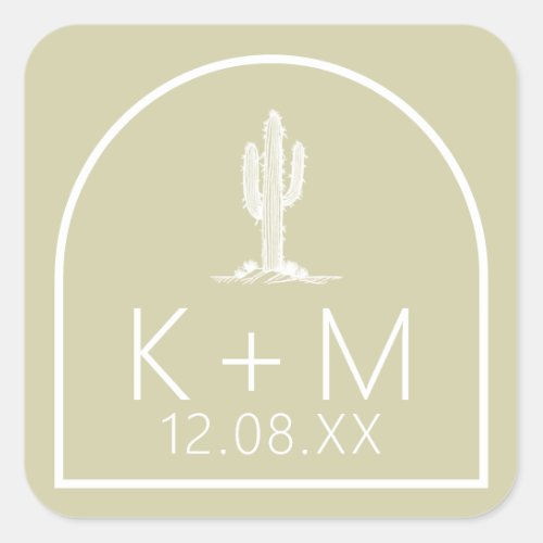 Desert Vibes Wedding Cactus Motif Sage ID1019 Square Sticker