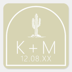 Desert Vibes Wedding Cactus Motif Sage ID1019 Square Sticker
