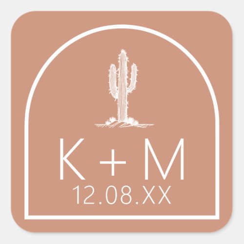 Desert Vibes Wedding Cactus Terra Cotta ID1019 Square Sticker