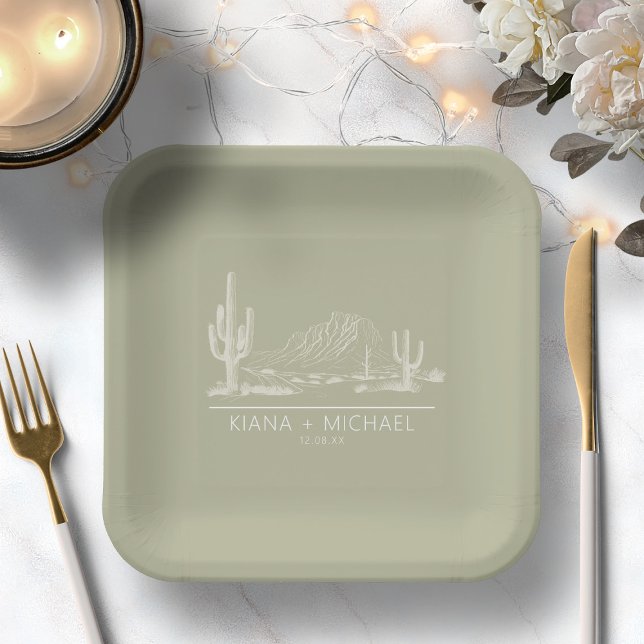 Desert Vibes Wedding Landscape Sage Green ID1019 Paper Plates (Creator Uploaded)