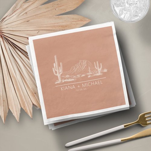 Desert Vibes Wedding Landscape Terra Cotta ID1019 Paper Dinner Napkins