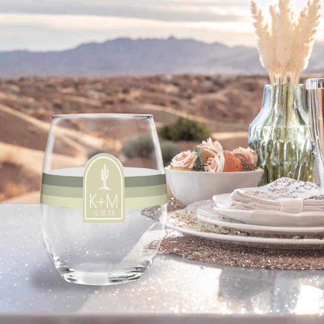 Desert Vibes Wedding Sage ID1019 Stemless Wine Glass (Creator Uploaded)