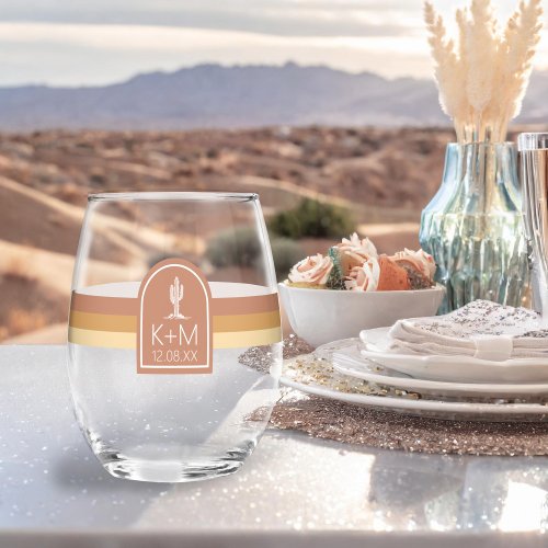 Desert Vibes Wedding Stripe Terra Cotta ID1019 Stemless Wine Glass