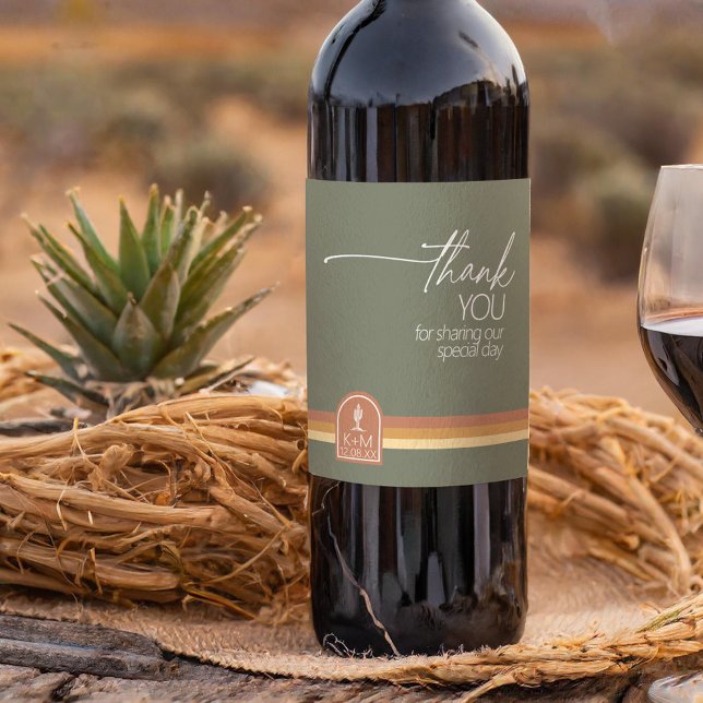 Desert Vibes Wedding Thank You Stripe Sage ID1019 Wine Label (Creator Uploaded)