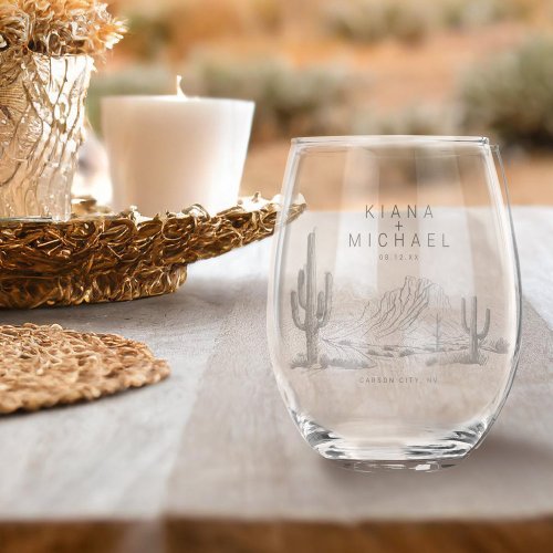Desert Vibes Wedding Welcome ID1019 Stemless Wine Glass
